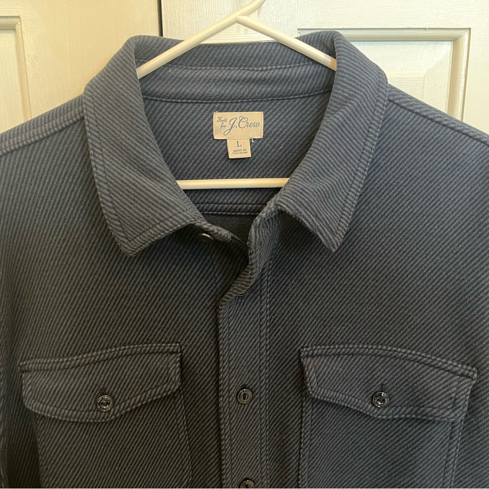 J. Crew Navy Striped Seaboard Fleece Shirt
